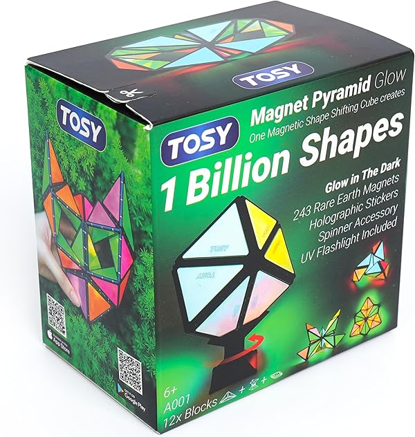 TOSY Magnet Pyramid Glow – 1 Würfel verwandelt Sich in 1 Milliarde Formen, 12 Teile, 243 Magnete, Leuchtend, Ostergeschenk für Kinder, holografisches Design, kreatives STEM/STEAM-Puzzle