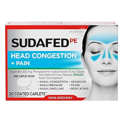 Sudafed PE Head Congestion + Kivunlievitykset, Ibuprofeeni ja fenyyliefriini HCl, 20 ct