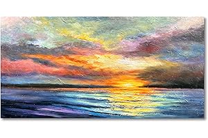 Limiyer Art Hand-Painted Sea Sunset Landscape Modern Abstract Oil Painting on Canvas Art Hall Bedroom Office Wall Decoration 24x48 Inches