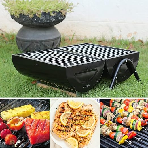 Kurtzy Portable Stainless Steel Barbeque Charcoal Grill for Outdoor Garden Travel Camping