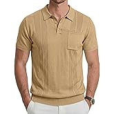 JMIERR Mens Polo Shirts Textured Knit Short Sleeve Golf Polos V-Neck Stretch Polo Casual Button Collared T Shirt Summer Tops