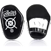 Fairtex FMV11 Aero Focus Mitts, Muay Thai Boxing MMA Kickboxing Punch Pads | Genuine leather construction handmade in Thailand. Ultra-light layered foam surface with finger hood protects trainer hands