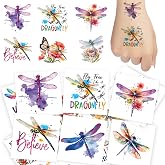 Epuxiael Dragonfly Temporary Tattoos Dragonfly Birthday Party Decorations | Waterproof Nature Animal Fake Tattoo Stickers Dragonfly Party Favors Supplies Accessories Rewards & Gifts for Boys Girls