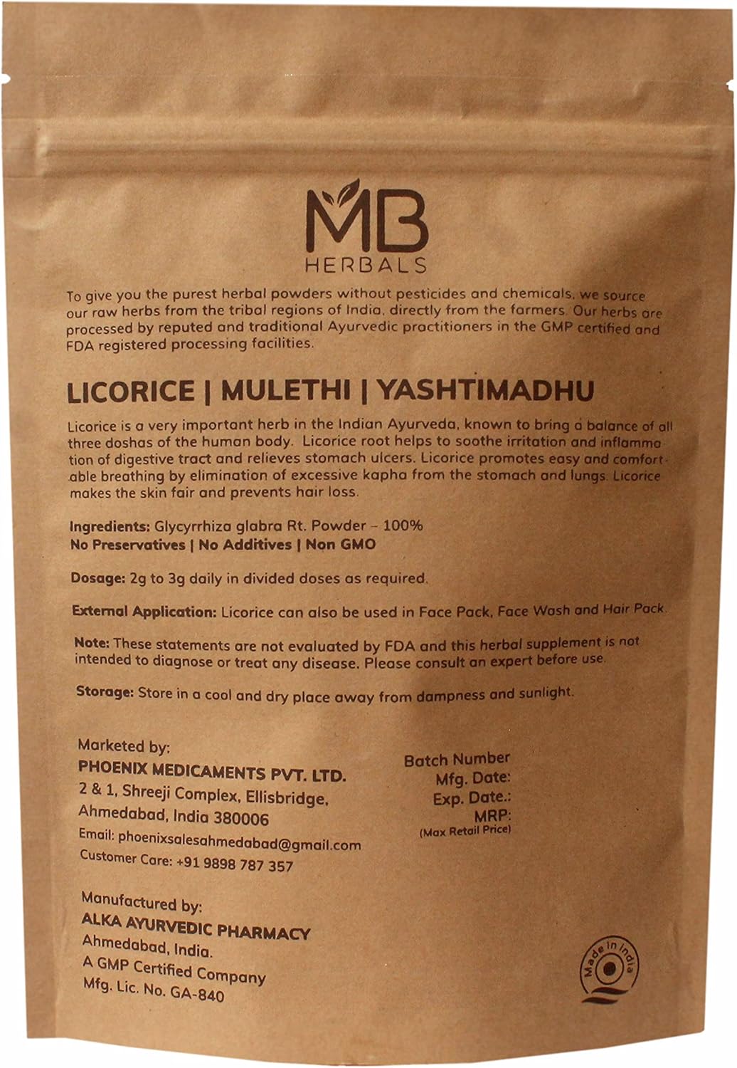 MB Herbals Licorice Root Powder 227g | Half Pound | 100% Pure Glycyrrhiza glabra | Mulethi | Yashtimadhu | Respiratory Health | Sore Throat | Natural Skin Brightener (When Used in a Face Pack): Health & Personal Care