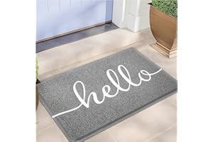 EARTHALL Door Mat Outdoor Indoor Hello Doormat, 30"x17.5", Durable Floor Mat Non Slip Rug Ultra Absorb Mud Easy Clean Front Doormat for Garage, Entryway, Patio, High Traffic Areas, Grey