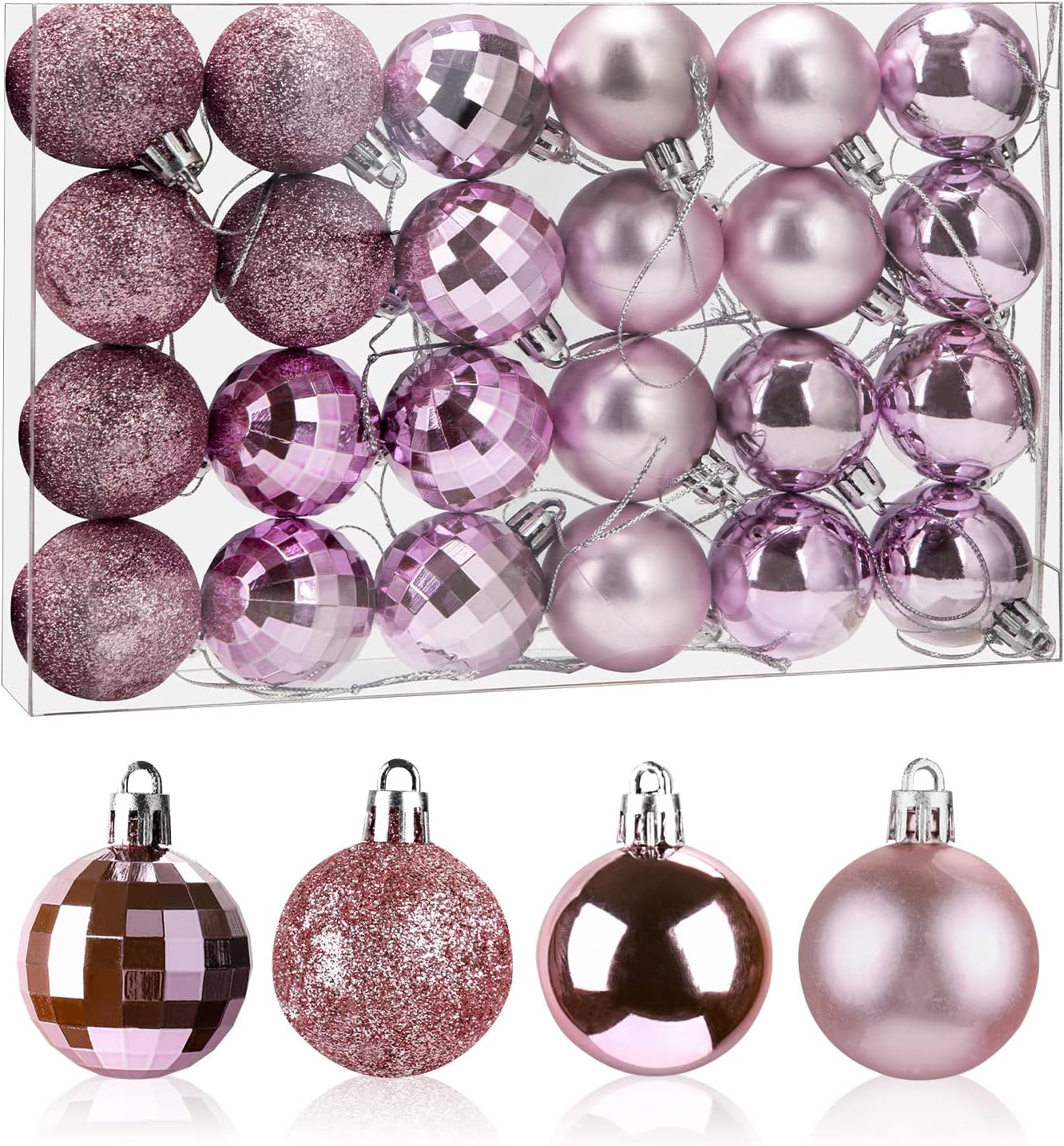 Ornaments - Aitsite 24ct Christmas Tree Ornaments Set 1.57 inches Mini Shatterproof Holiday Ornaments Balls for Christmas Decorations (Pink)