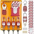 SAFBY Lockout Tagout Station Metal Kit with Lock Out Tag Out Loto 2 Hasps, 20 Tags, 20 Nylon Cable, 5 Locks with Number 1-5 (Orange Lockout Station)