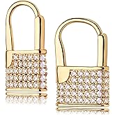 MEVECCO Lock Earrings Padlock Huggie Hoop Earrings 18K Gold Plated Dainty Micro Pave CZ Lock Dangle Charm Mini Lovers Padlock Earrings Minimalist Stacking Hoop Earrings