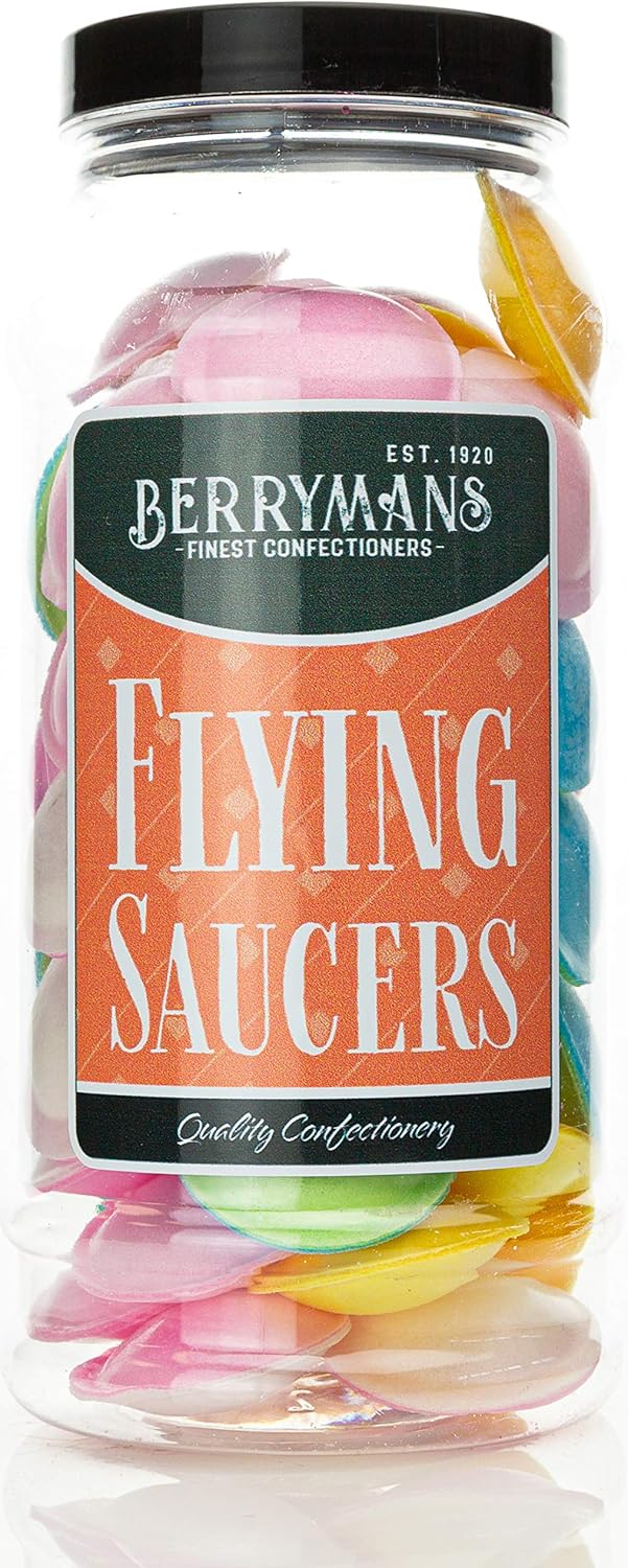 Original Flying Saucers Retro Sweets Gift Jar by Berrymans Sweet Shop