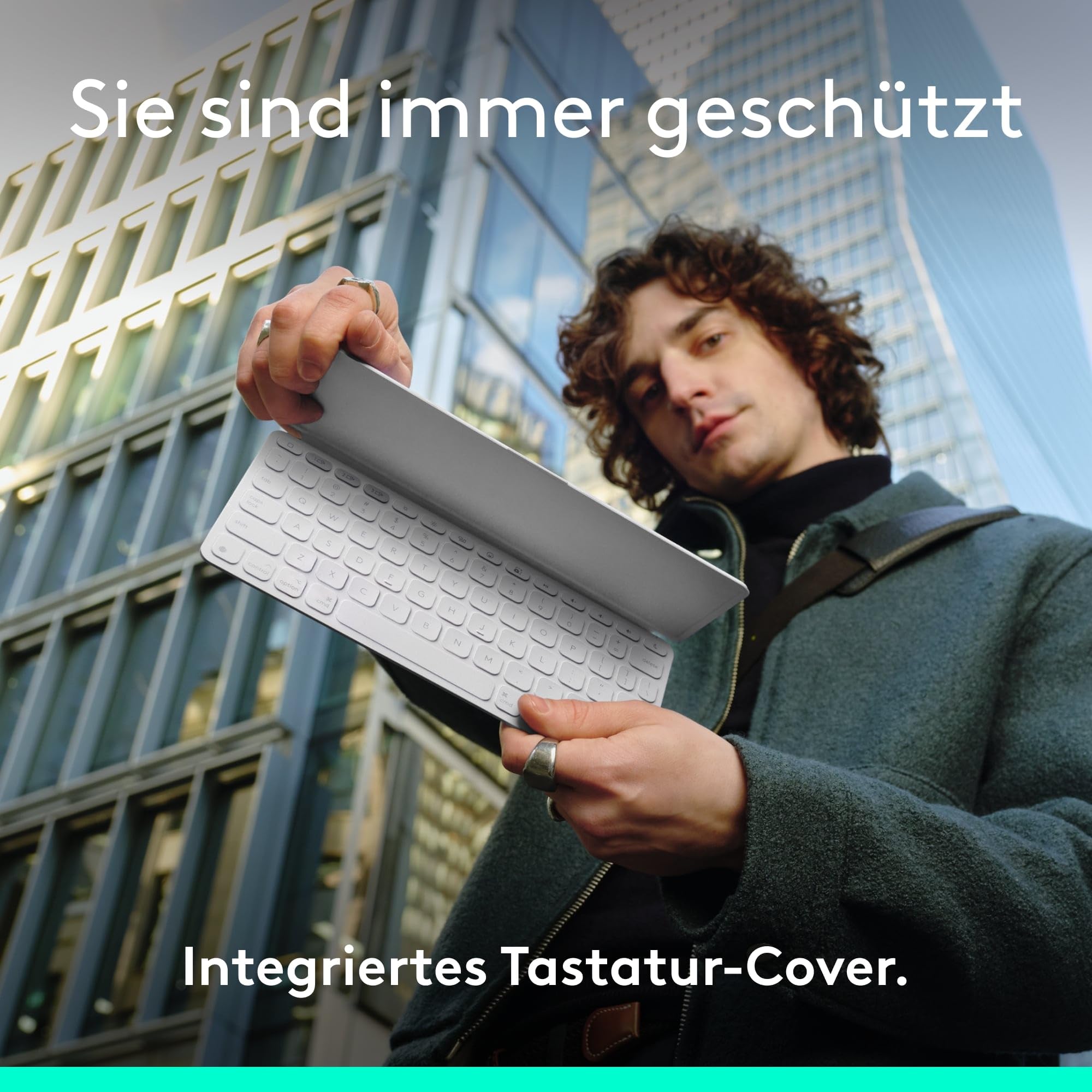 Logitech Keys-To-Go 2, mobile kabellose Tastatur für iPad mit integriertem Schutzcover, schlanke und kompakte, für iPad, iPhone, Mac und Apple TV, einfacher Gerätewechsel, DEU QWERTZ-Layout - Hellgrau 3
