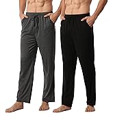 YUSHOW Mens Lounge Pants with Pockets 2 Pack Sleep Pajamas Pj Pants for Men Pjs Bottoms Casual Sleepwear