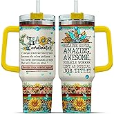 9GIFT4YOU Chaos Coordinator Leopard Sunflower, Tumbler 40 Oz With Handle Lid And Straw, Chaos Coordinator Gifts, Handle Tumblers Flower Butterfly Yellow Coffee Women For Floral Black
