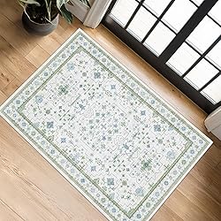 Washable Boho Bathroom Rug 2x3 - Small Throw Area
