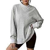 DittyandVibe Women's Long Oversized Sweatshirts Mock Neck Pullover Long Sleeve Side Split Tops with Pocket