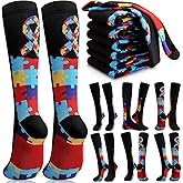 Breathffy 8 Pairs Autism Awareness Socks 2026 Autism Acceptance Month Item Accessories Puzzle Crew Sock for Adult Kids Gift