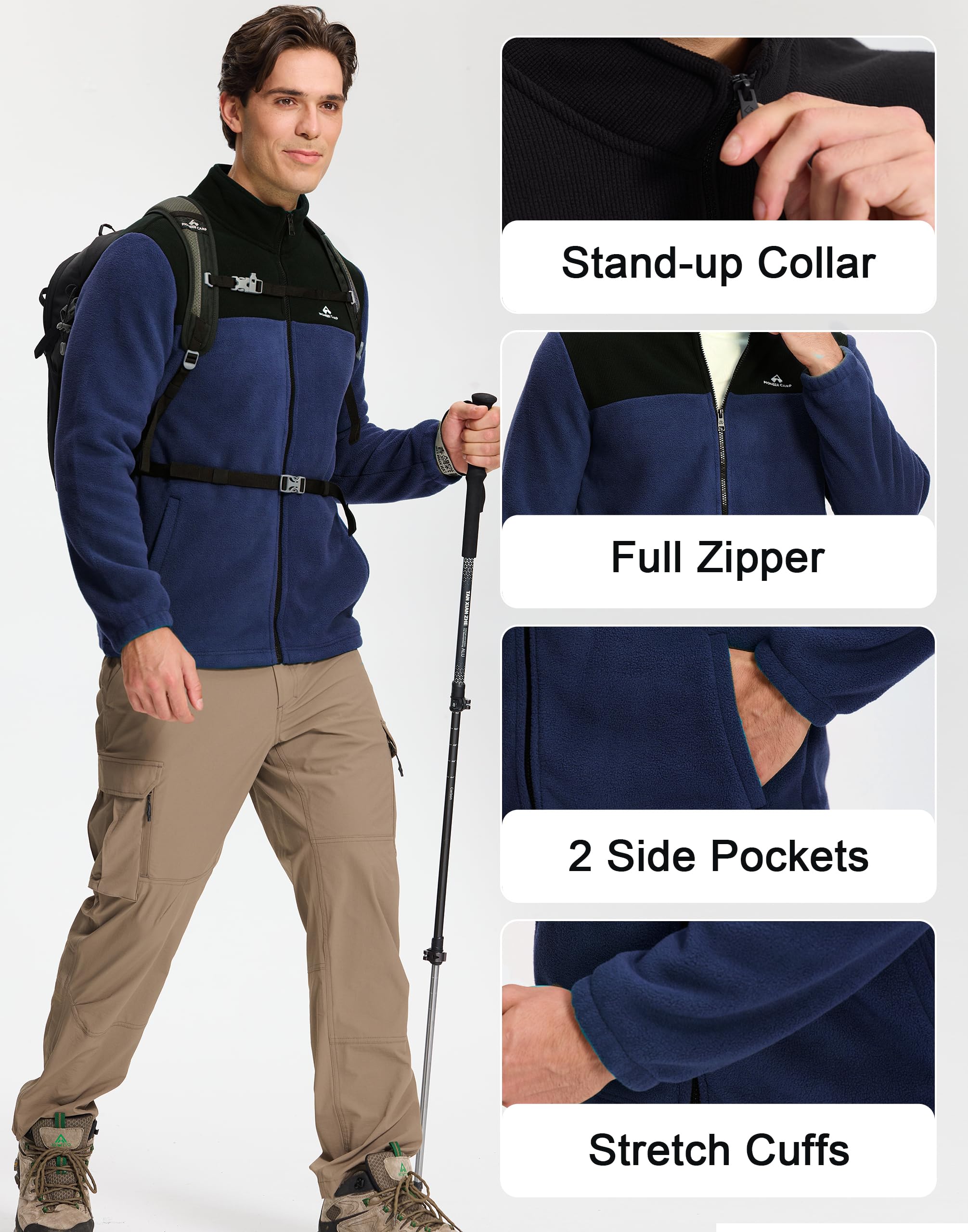 Pioneer Camp Herren Fleecejacke Dicke Warme Winterjacke, Atmungsaktiv & Komfortabel Full Zip Sweatjacke, Übergangsjacke Outdoor Wanderjacke 6