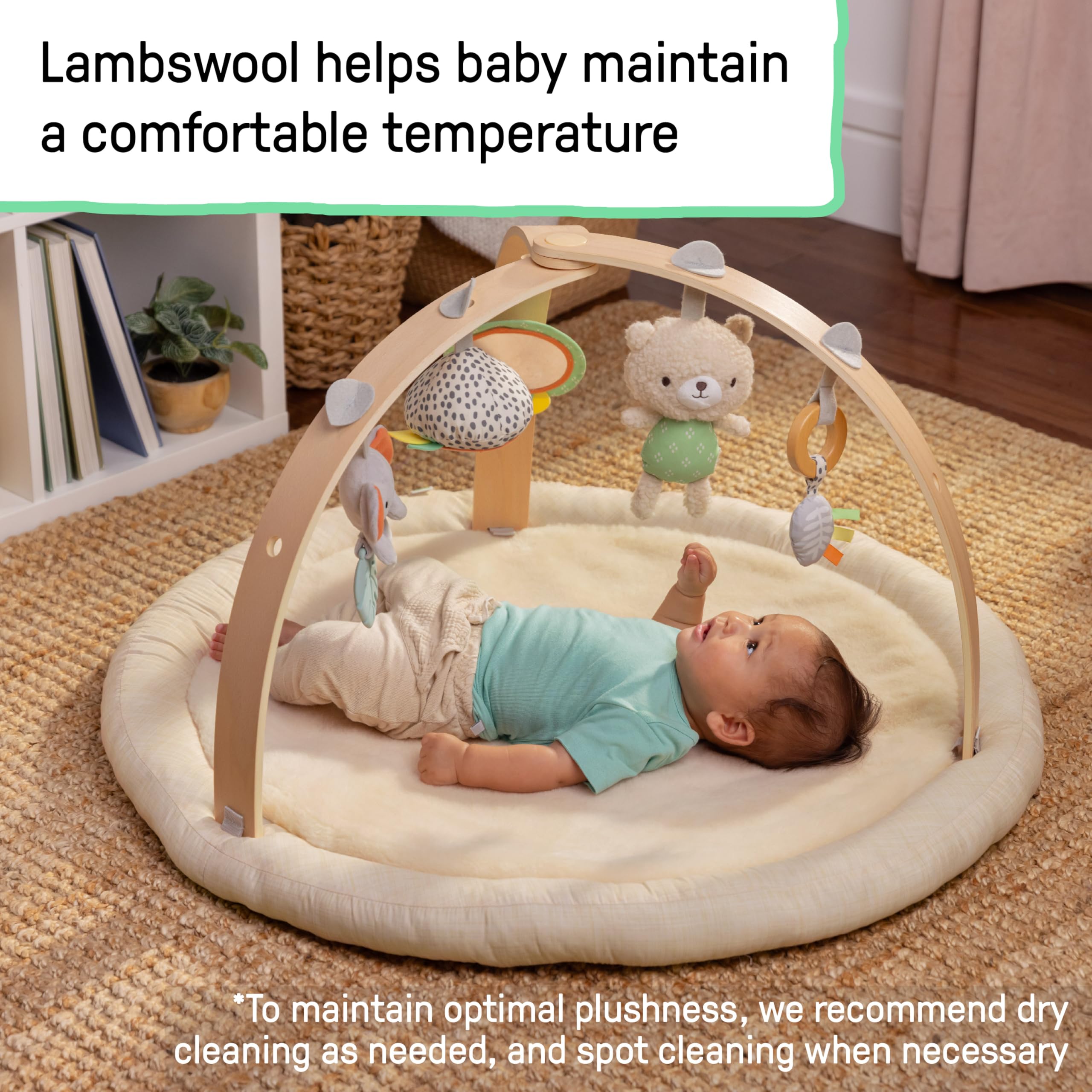 Ingenuity Every Season Plush Lambswool Baby Play Gym and Play Mat, Breathable, Tummy Time Mat, 0+ Months - Natural