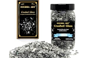 SYEDRA ART Syedra Crushed Glass for Crafts,Glitter Crushed High Luster Chips, Broken Glass Pieces, 3-6mm, 410G (Mirror Crushed Glass)