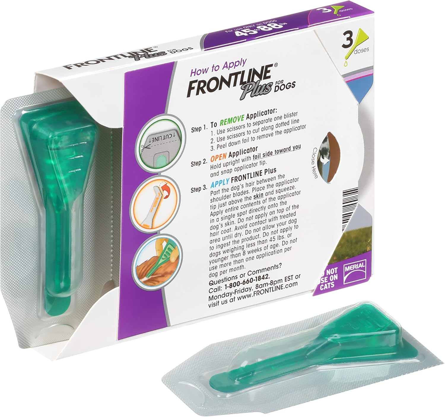 FRONTLINE Plus Flea and Tick Treatment for Dogs (Large Dog, 45-88 Pounds, 3 Doses) : Pet Flea And Tick Repellents : Pet Supplies