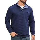 URRU Men's Quilted Sweatshirt Contrast Stand Collar Dressy Casual Long Sleeve Quarter Botton Fall Pullover Sweaters S-2XL
