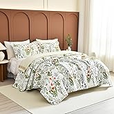 QSH 3Pcs Oversized King Quilt Set(120"x120"),100% Cotton Floral Bedspreads Bedding California King Yellow Flower Leaves Plant Botanical Printed Bedspread Coverlet Spring Lightweight Soft Bed Set