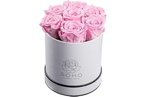 SOHO FLORAL ARTS | Roses Preserved Flowers | Genuine Roses that Last for Years | Flowers for Delivery Roses in A Box (White Box, Pink Roses) | Mothers Day Gifts