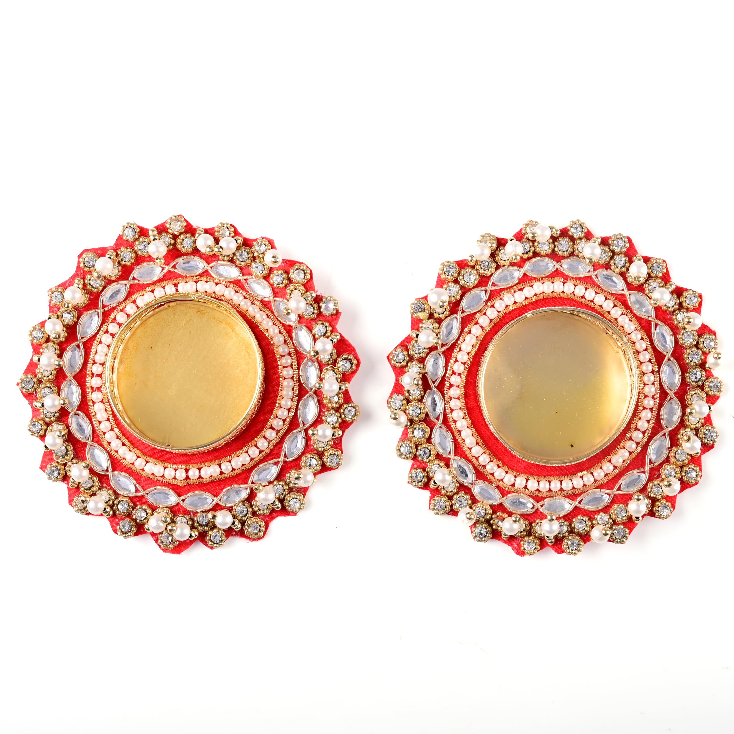 Tarini Gallery T-Light Holder Set of 2 (Red) - Festival & Wedding Occasion - Metal Material - Tabletop Mounting - Glossy Finish