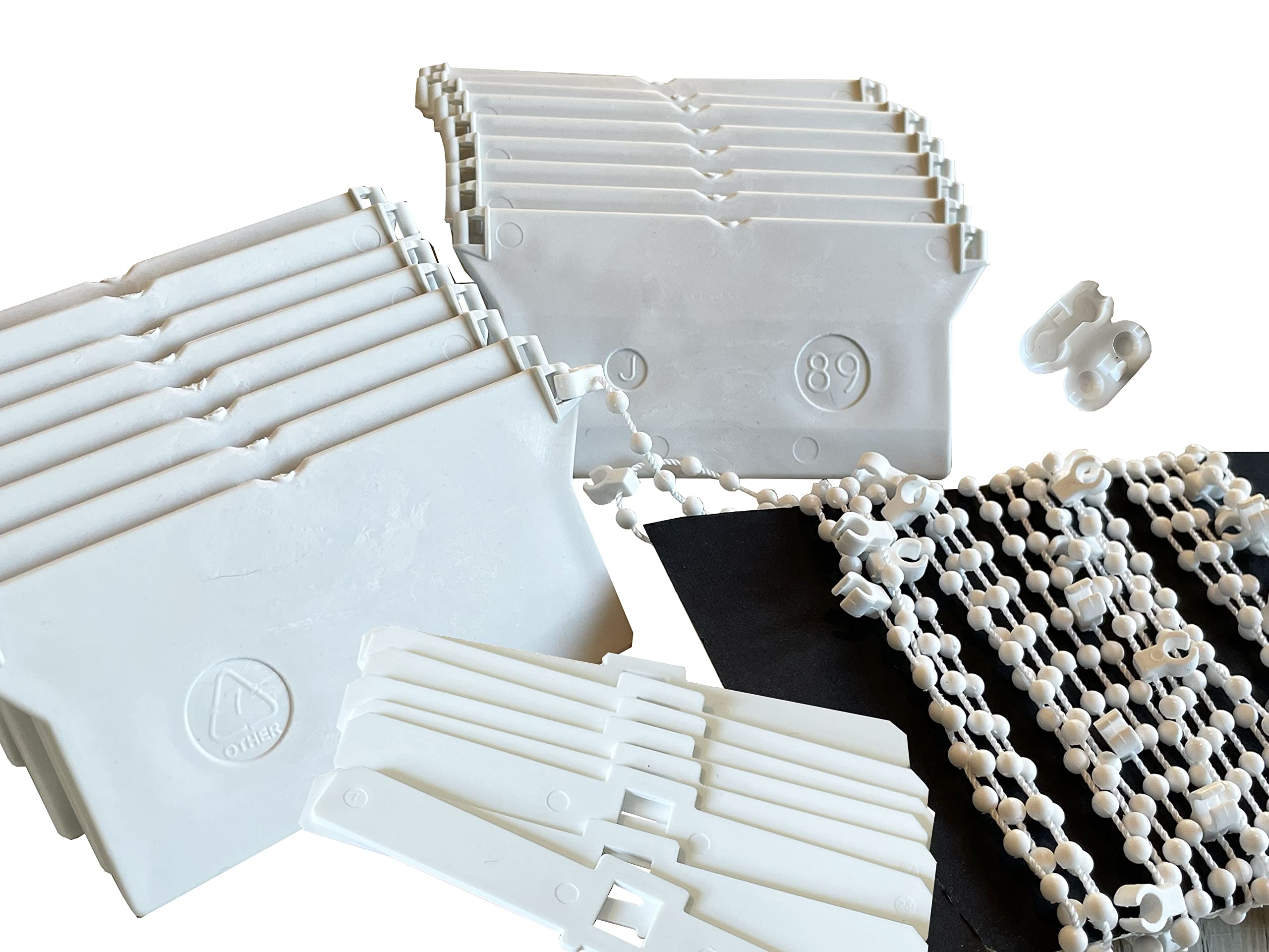 10 x Vertical Blind Bottom Weights for 89mm (3.5") Slats with 10 x Hangers, 2m White Stabilising Chain and 1 x Chain Connector for Spares/Repairs