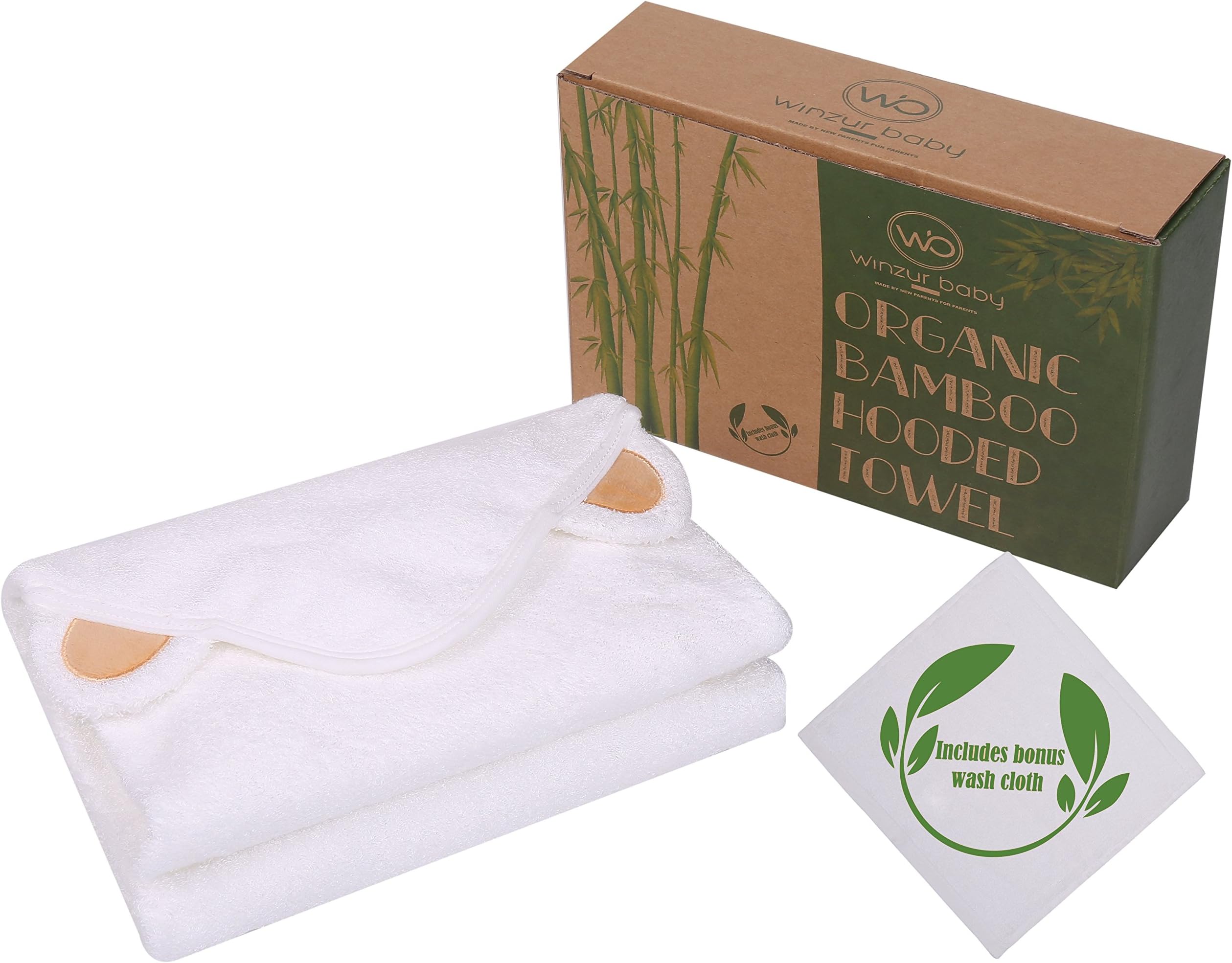 Hooded Bamboo Baby Towel With Hand Towel - 100% Organic Bath Towel - For Boys, Girls, Newborns & Infants - Large Premium Quality - Extra Soft - Highly Absorbent, Antibacterial - Baby Shower Gift