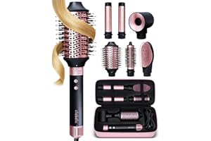ELLA BELLA® 6 in 1 Professional Hot Air Styler • Powerful Hair Dryer & Straightener Set • Styling Without Heat Damage • Fast Drying Curling Volumizing Straightening • Includes Protective Travel Case