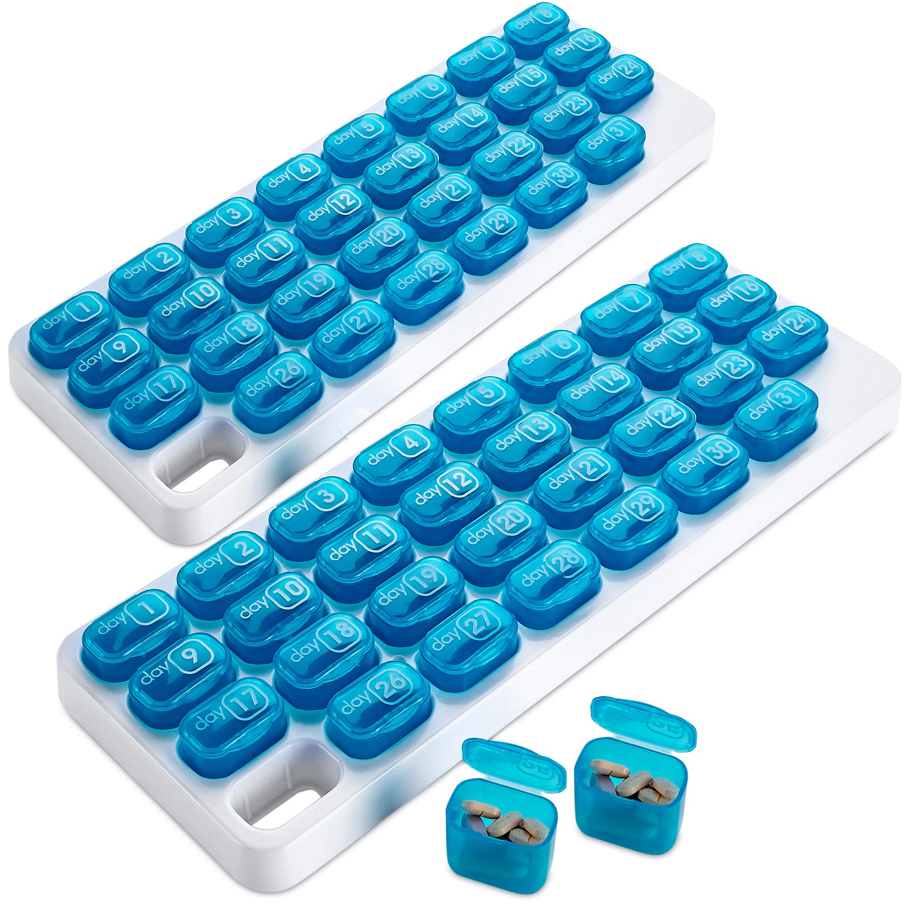 MEDca Monthly Pill Organizer - (Pack of 2) 31 Day Pill Organizer with Large Removable Medication Pods, Portable Pill Case Box and Holder for Daily Medicine and Vitamins for Travel