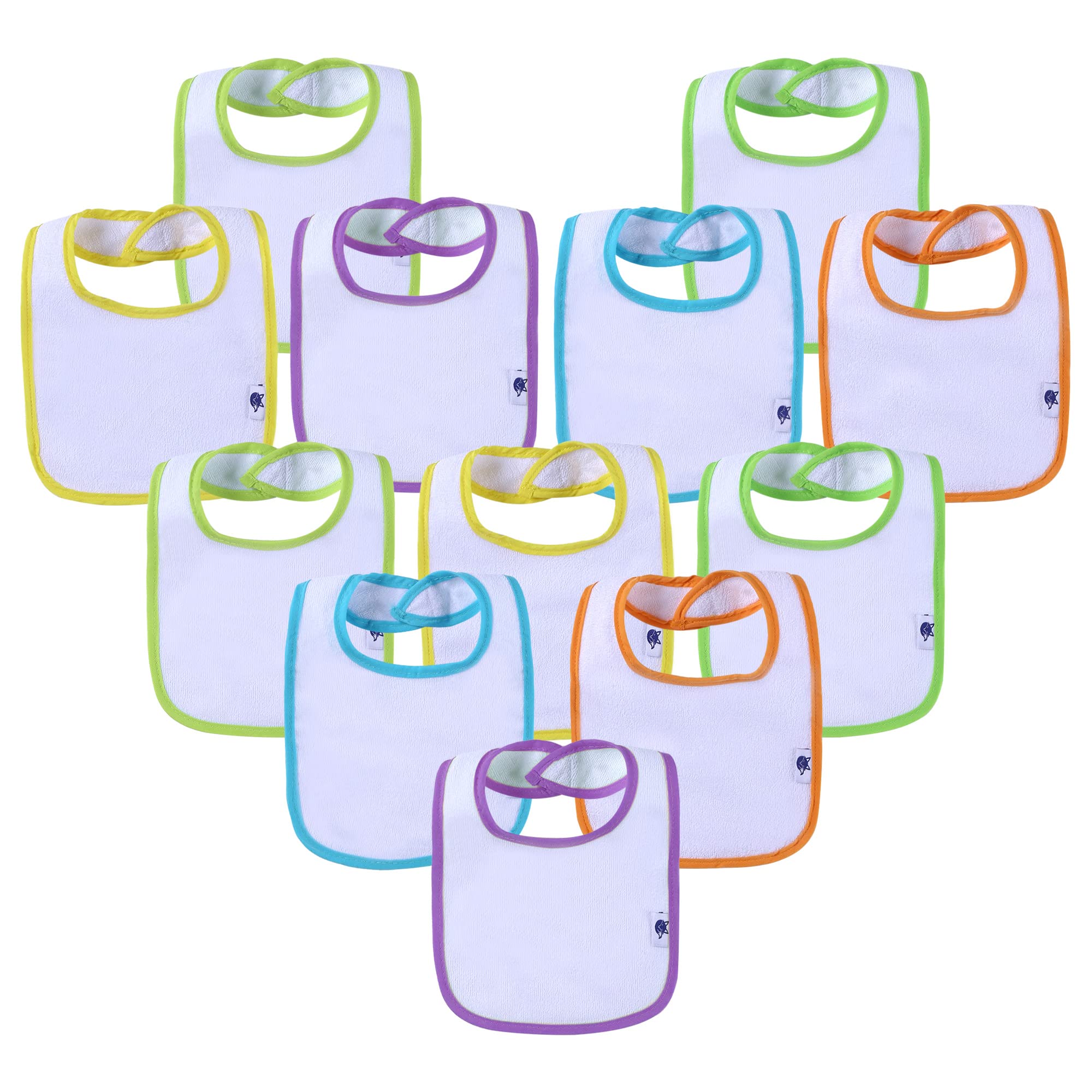 SUPNFOX 12 Pack Waterproof Dribble Bibs, Absorbent Cotton Baby Bibs for Feeding and Teething, Newborn Bibs for Baby Girls and Boys Unisex Bibs - White