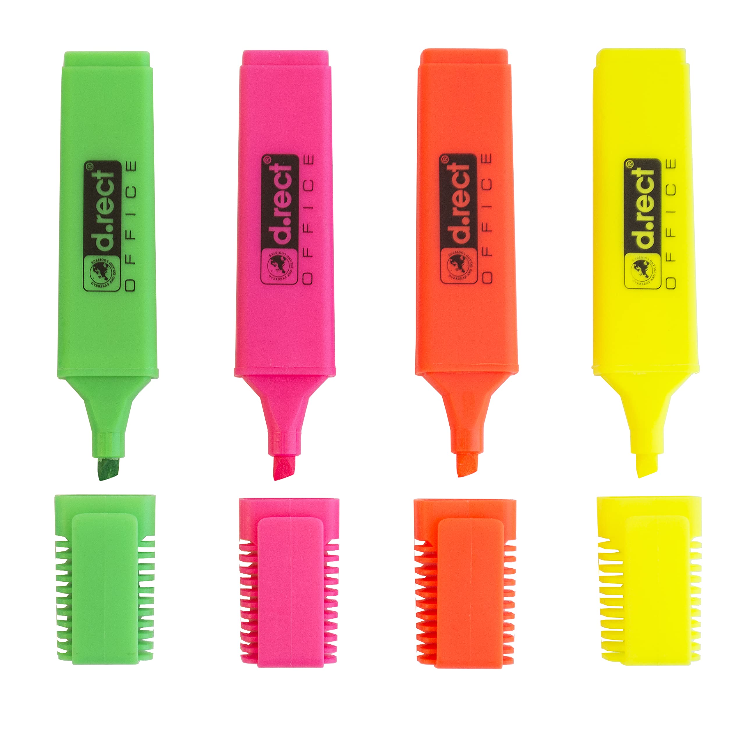 D.RECT 1127 Set of 4 Highlighters with Angled Tip, Highlighter Pen, Set of 4 Colors