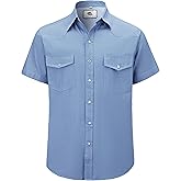 Men's Denim Western Cowboy Pearl Snap Casual Button Down Up Dress Light Weight Short Sleeve Soild Work Shirts