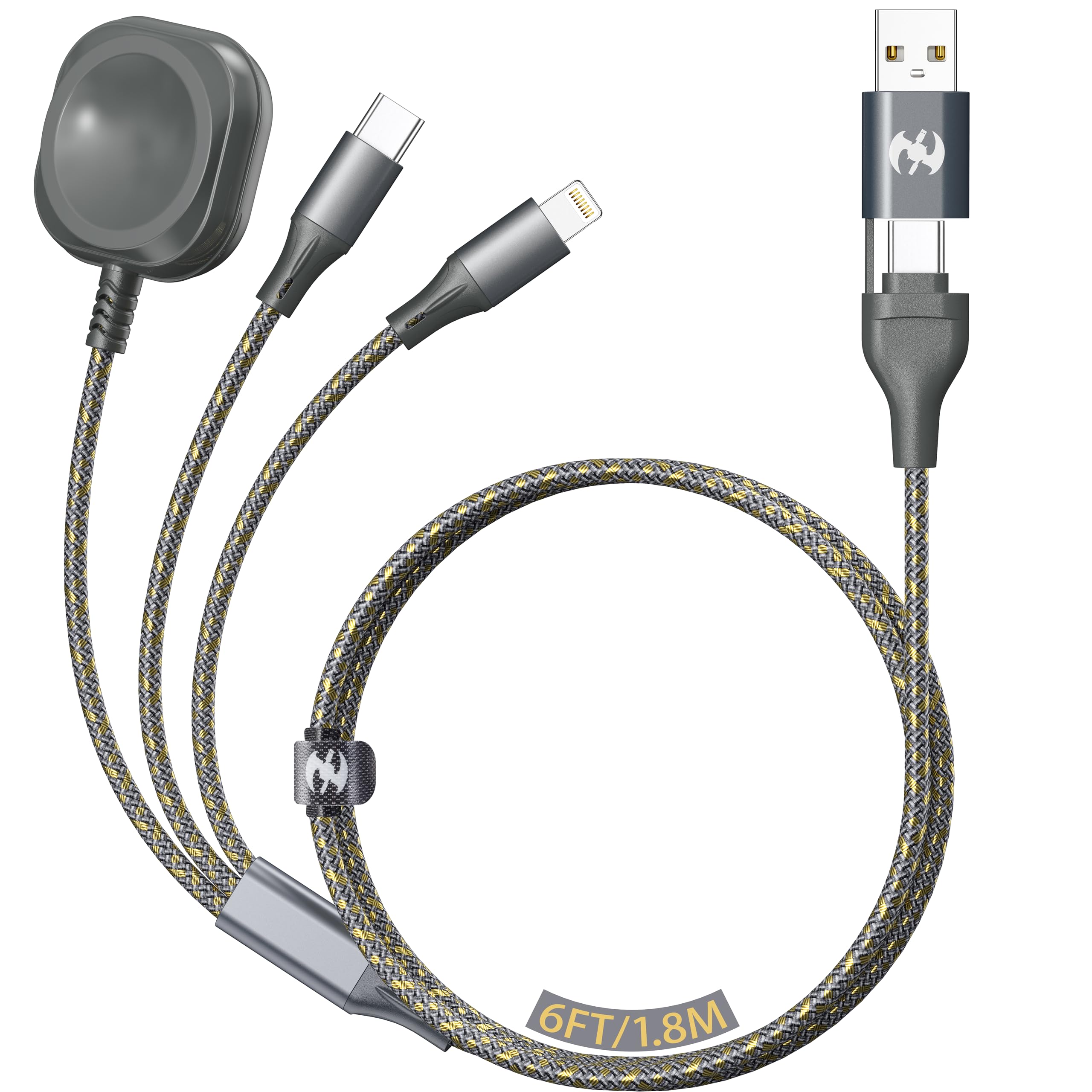 Multi Charging Cable for Apple Watch Charger 6FT, iPhone Charger USB A/C Multi Fast 3 in 1 Charging Cable for iWatch Ultra/SE/10-1 & iPhone16-5/Pro/Plus/iPad/iPod/Airpod