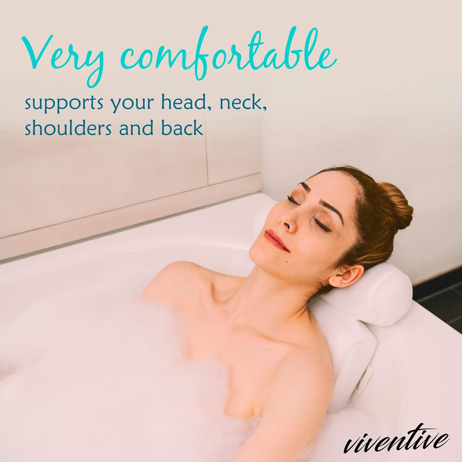 Viventive Luxurious Bath Pillow Non-Slip and Extra Thick with Head, Neck, Shoulder and Back Support. Soft and Large 14x13x4 Inches for The Ultimate Bathtub Relaxation Experience. Fits Any Tub: Home & Kitchen
