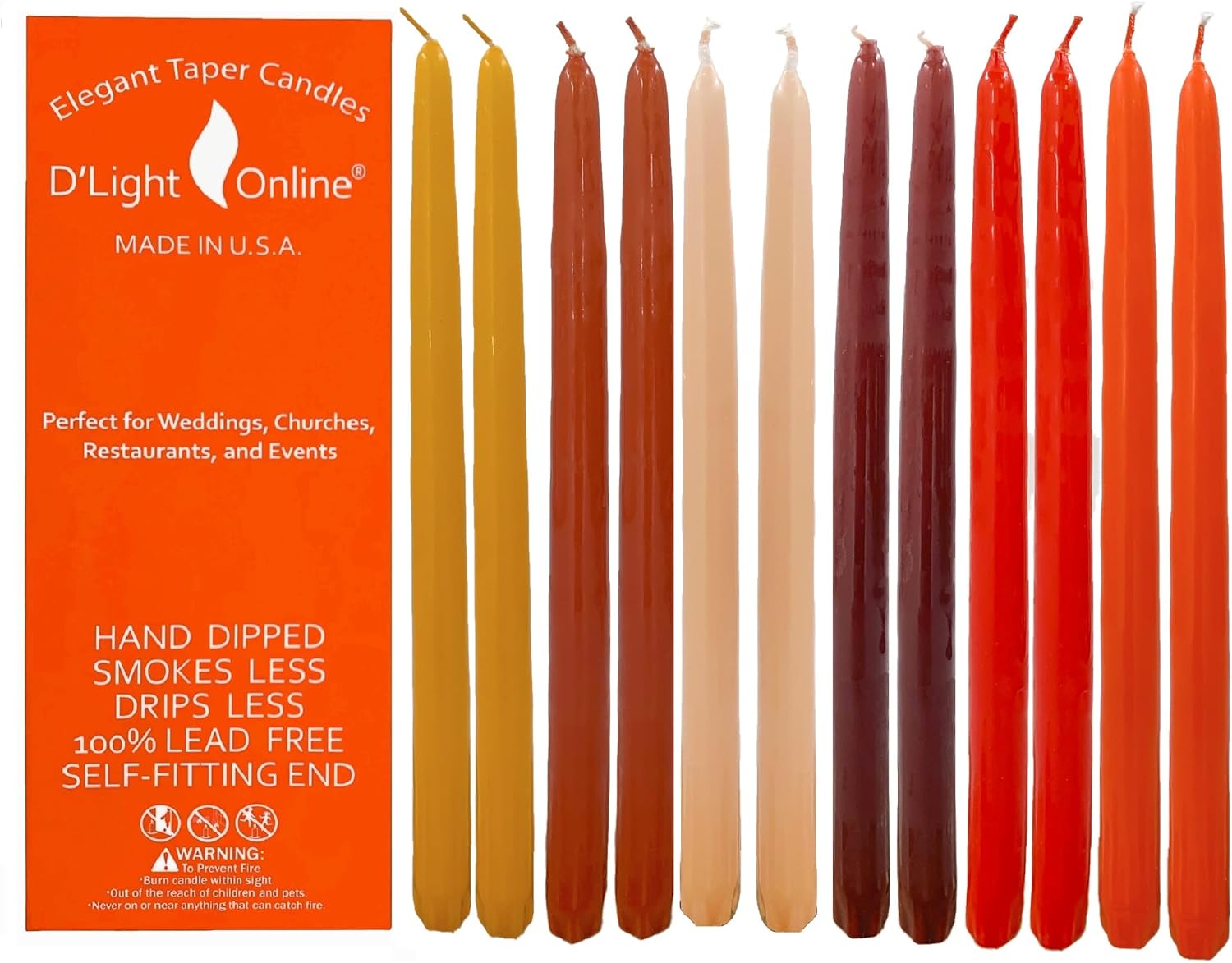 Candles & Holders - D'light Online Elegant Seasonal Fall Taper Candles Premium Quality - Unscented, Hand-Dipped, Dripless and Smokeless - Set of 12 (12 Inch, Autumn Foliage)