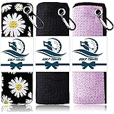 FINGER TEN Golf Towel Microfiber Waffle Towels for Golf Bags for Men Women with Clip and Brush 15.7’’X15.7’’ Set in Gray Black Blue Purple (Daisy&Black&Purple, 15.7L x 15.7W)