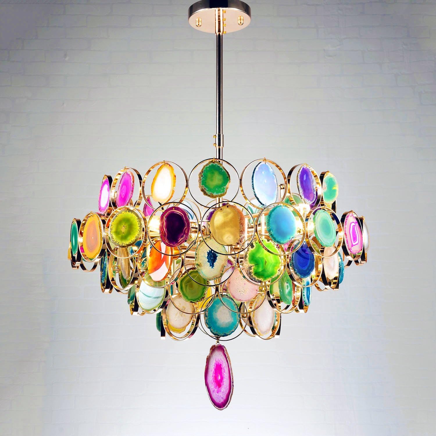 SUNWE 12 Lights Rings Colored Marble Stone Living Room&Dining Room Chandelier