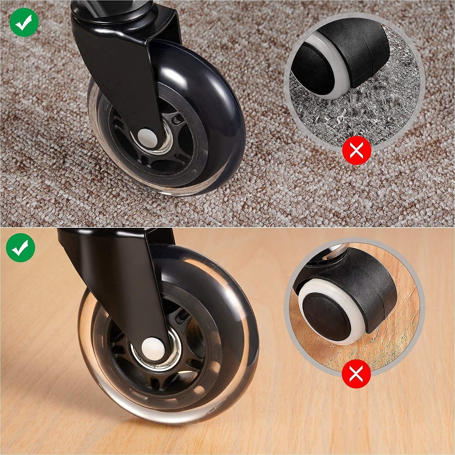UVII Office Chair Caster Wheels（Set of 5), 3" Heavy Duty Mute Replacement Rubber Chair Casters with 7/16" x 7/8" Stem, Safe for All Floors, Ideal Replacement for Floors Chair Mats, Universal fit : Office Products
