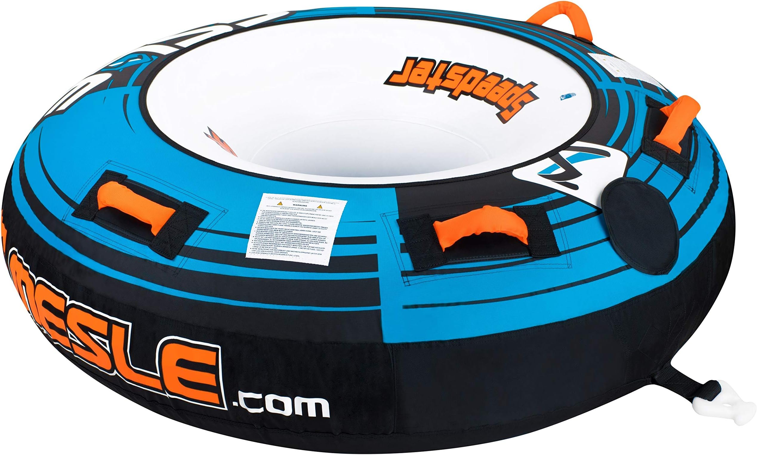 MESLE Tube Speedster 58'' blue, Towable-Tube, Fun-Tube, 147 cm Water-Donut, blue-black-white, 1-2 Person, 840 D Nylon, Tube, reinforced towing, Boston Valve