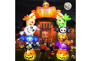 Kalolary 10FT Tall Halloween Inflatables Archway Candy Ghost, Giant Halloween Outdoors Decoration Pumpkin Arch Blow Up Yard Decorations with Build-in Lights for Yard Garden Lawn Indoor Outdoor Decor