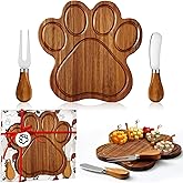 Ziliny Dog Lovers Gifts for Women, Dog Paw Cheese Board Gift Set with Knives, Paw Print Small Charcuterie Cutting Board Wooden Puppy Platter for Pet Lover Christmas Gift