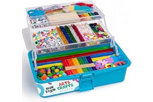 Blue Squid Arts & Crafts Box (Blue)- 2800+ pcs Deluxe Craft Supplies Box, 2 Drawers, 18 Compartments, Sturdy Handle - Art Crafting Kit Birthday Gifts for Kids, School Supply for Ages 4-12