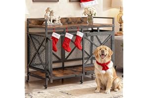 COZPAW Large Dog Crate Furniture, 48 Inch Wooden Dog Kennel for XLarge Dogs, Heavy Duty Dogs Furniture Indoor Wire Dog Cage with Caster Wheels, Decorative Pet House End Table,Caramel Brown