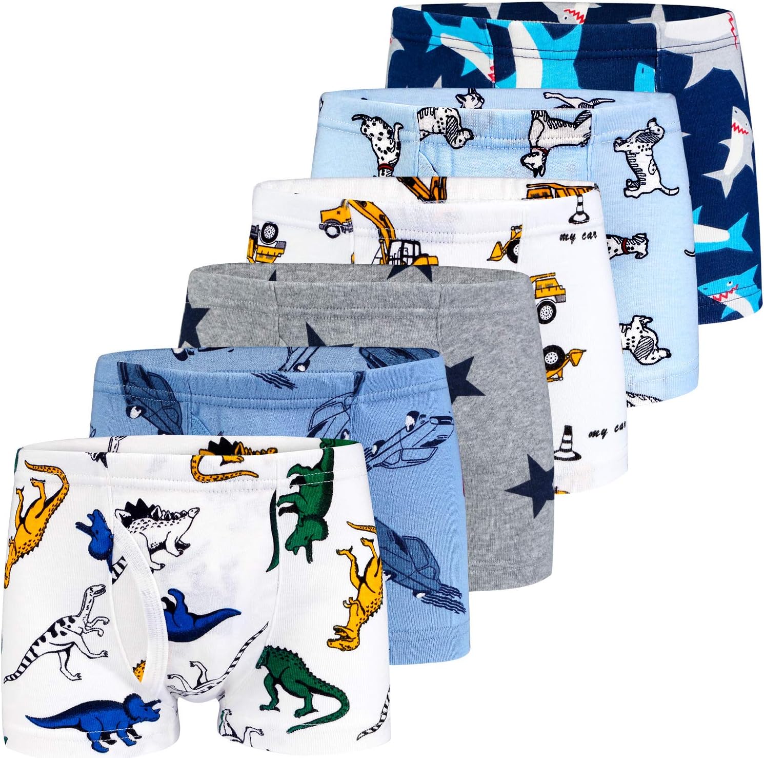 AuransoBoys Underwear, Dinosaur Truck Toddler Boys Boxer Shorts Briefs 6 Pack Baby Kids Cotton Underpants 2-9 Years