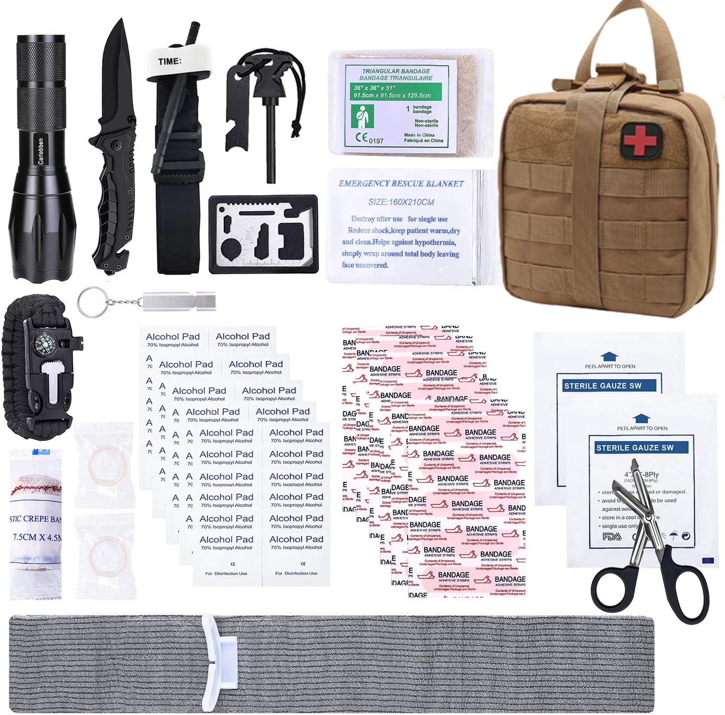 Carlebben Survival Medical Kit First Aid Kit Trauma Kit EMT Pouch Molle Ifak TAN