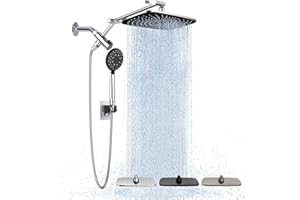 Veken Wide Rain Shower Head with Handheld, High Pressure Rainfall Showerhead Combo with Arm for Bathroom Accessories, Home Decor, Detachable Dual Shower with Multi Modes Handheld Spray, Silver Chrome