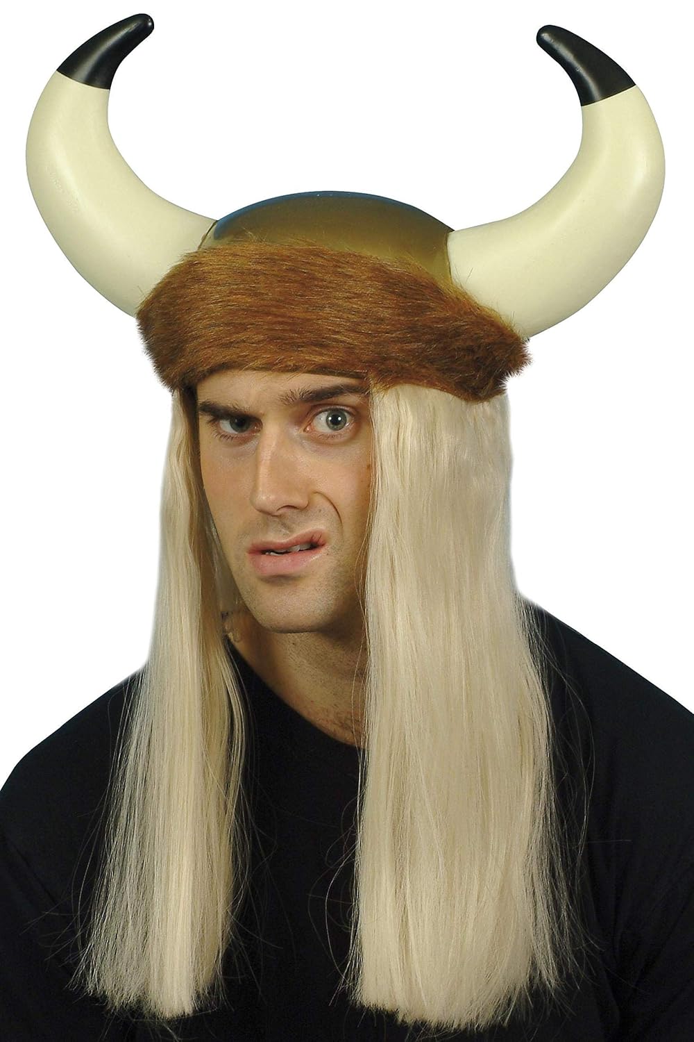 Smiffys Viking Helmet With Long Blonde Hair Horns And Fur Trim