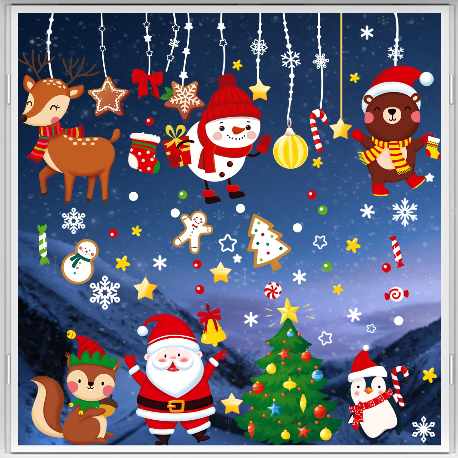 Christmas Window Stickers, Cloudgree 9 Sheets Double Sided Christmas Window Clings Christmas Shop Decals, Reusable Christmas Window Decorations Santa Claus Snowman for Showcase Windows Glass Doors